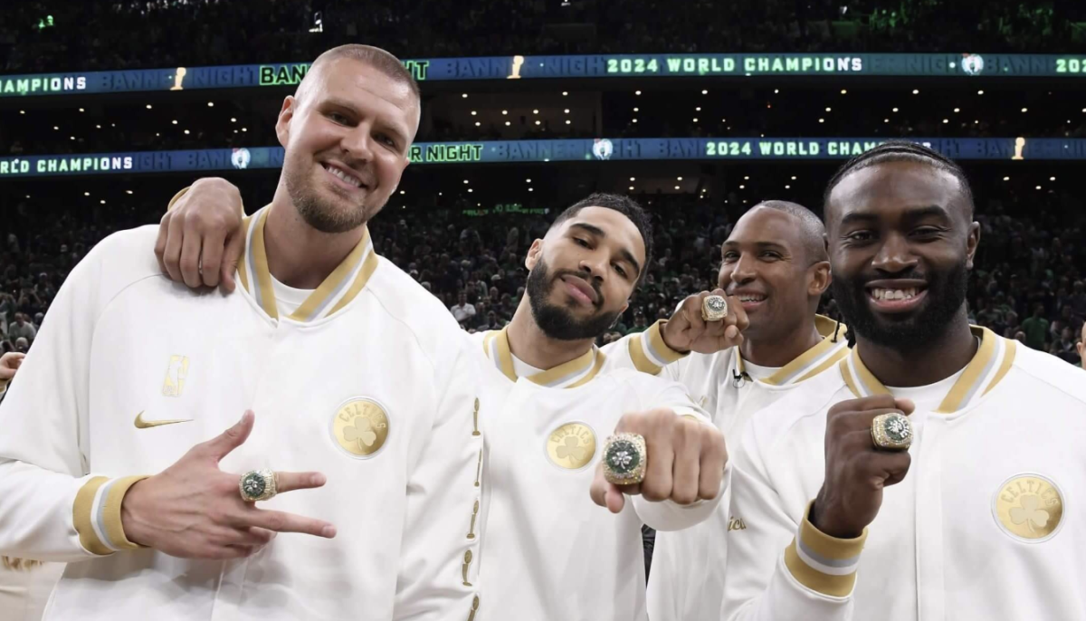 The Celtics show off their 2024 Championship Rings